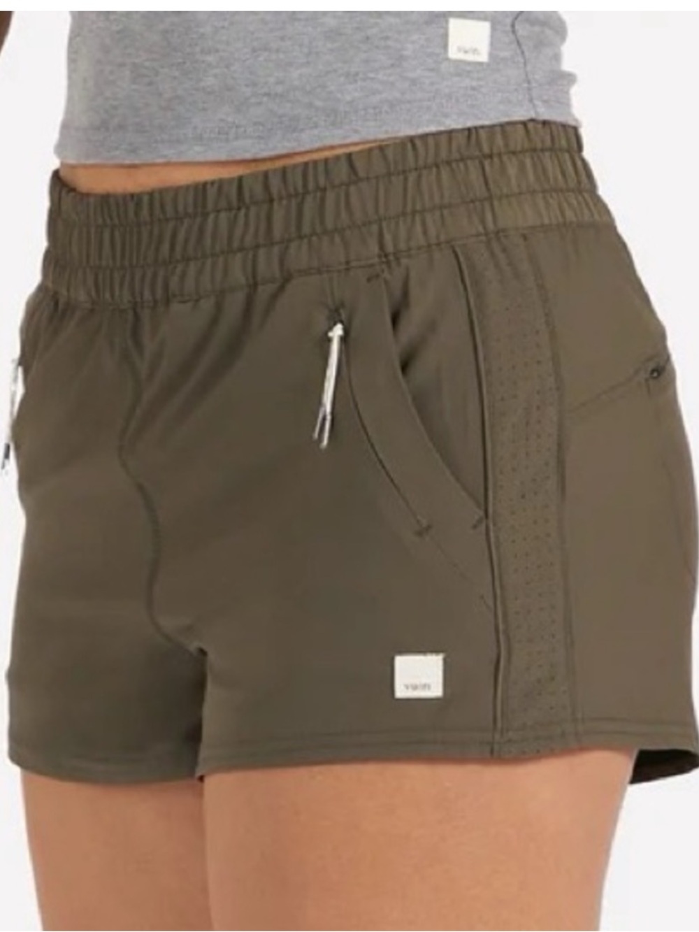 Vuori Dash Shorts Dark Olive Green Run Athletic Shorts Workout Pockets Hike M